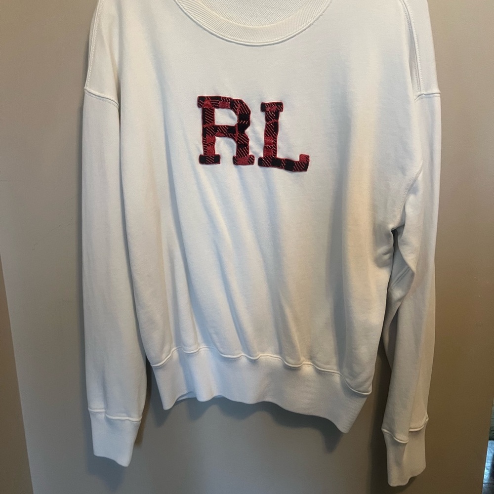 Ralph Lauren White Sweater with Red Logo